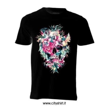 T-shirt Teschio Con Fiori